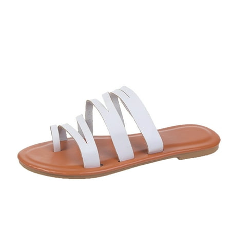 

nsendm Cute Sandals for Women Summer Ladies Fashion Summer Solid Color Leather Strap Sparkly Sandals for Women White 7
