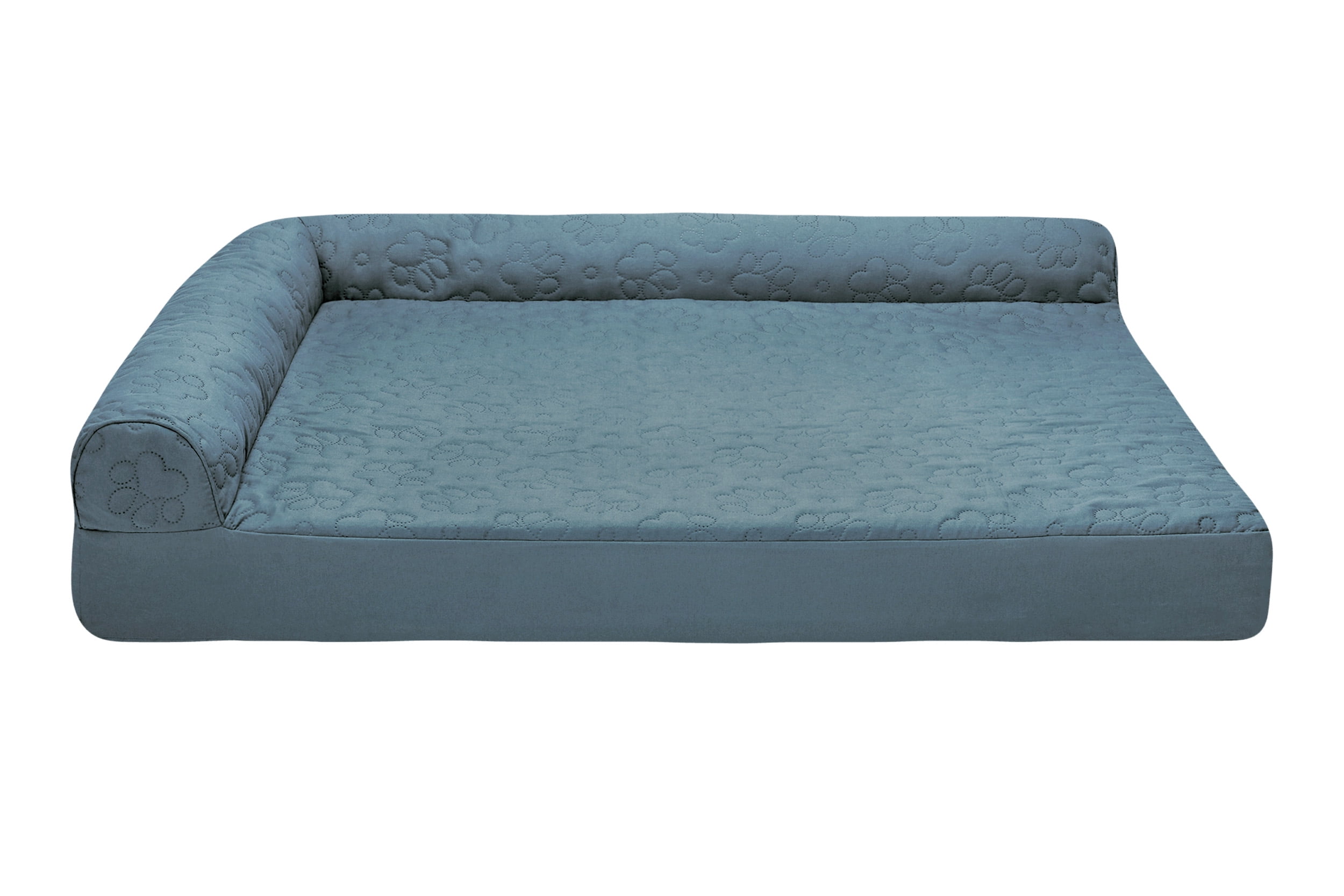 FurHaven Pet Products Paw-Quilted Cooling Gel Memory Foam Deluxe L-Chaise Pet Bed for Dogs & Cats - Bluestone, Jumbo