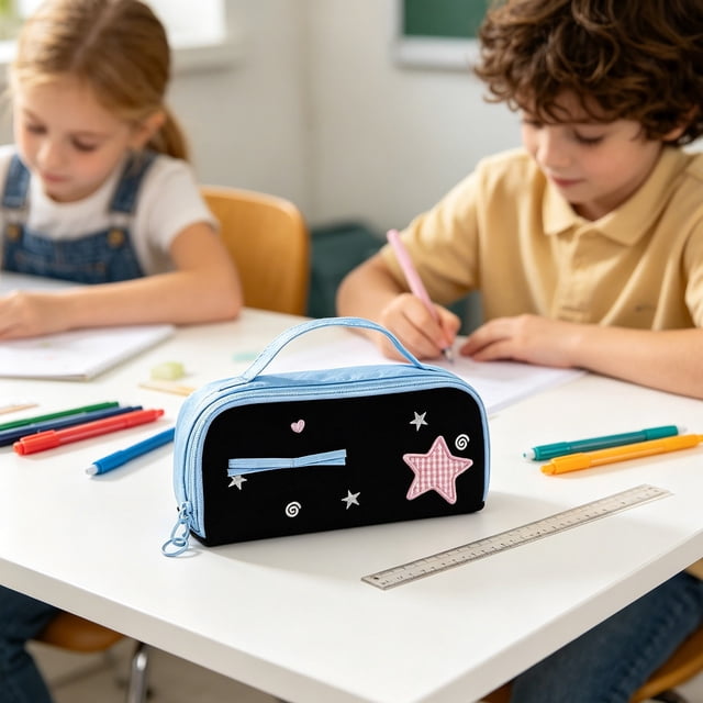 Funda de lápices de gran capacidad, bolsa organizadora de papelería multicapa con asa Bolsa portátil para bolígrafos para colegio y oficina