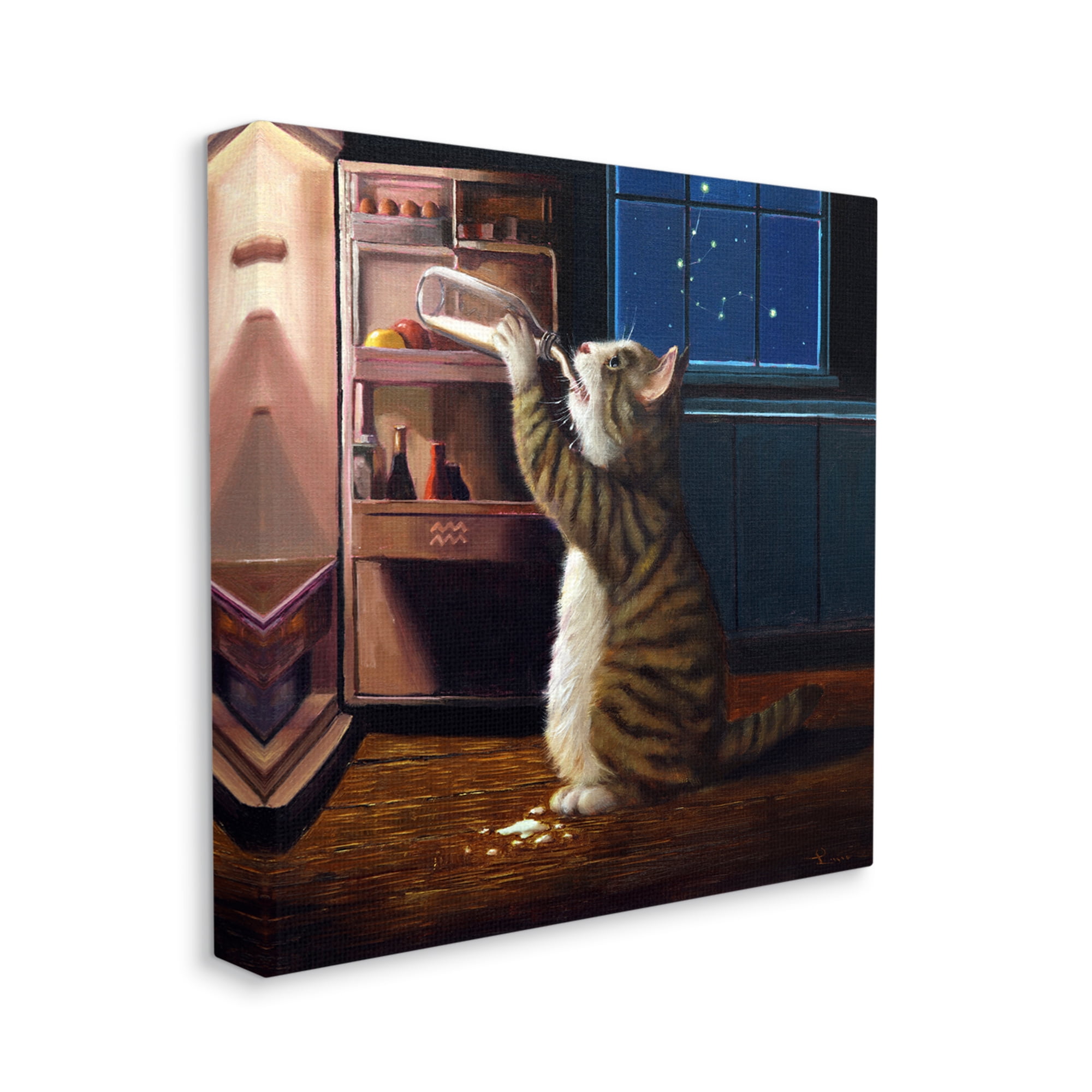 Stupell Industries Midnight Snack Cat Drinking Milk Kitchen Aquarius Symbol Painting Gallery Wrapped Canvas Print Wall Art, Design by Lucia Heffernan