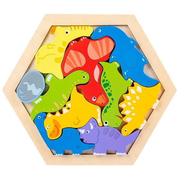 Juegos de rompecabezas de madera, juguete educativo de aprendizaje: bloques apilables y clasificadores. Dinosaurio