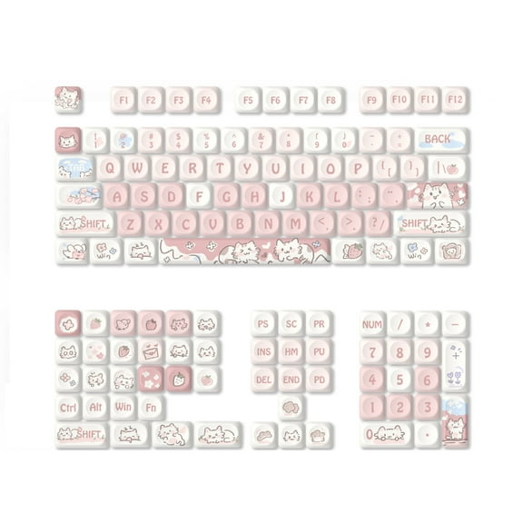 WINDLAND PBT Mechanical Keyboard Keycaps 132Keys Keycaps Strawberry Kitten Colorful MOA Height Heat Sublimated Set