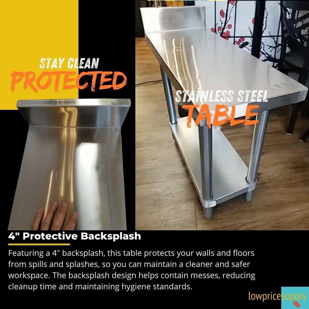 30" x 15" NSF Stainless Steel Restaurant Kitchen Filler Table with Backsplash