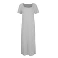 thumbnail image 5 of bbyeadc Women's Summer Bodycon Dresses Square Neck Short Sleeve Casual Sundresses Knit Side Slit Ribbed Midi Dresses (Light Gray, M), 5 of 7