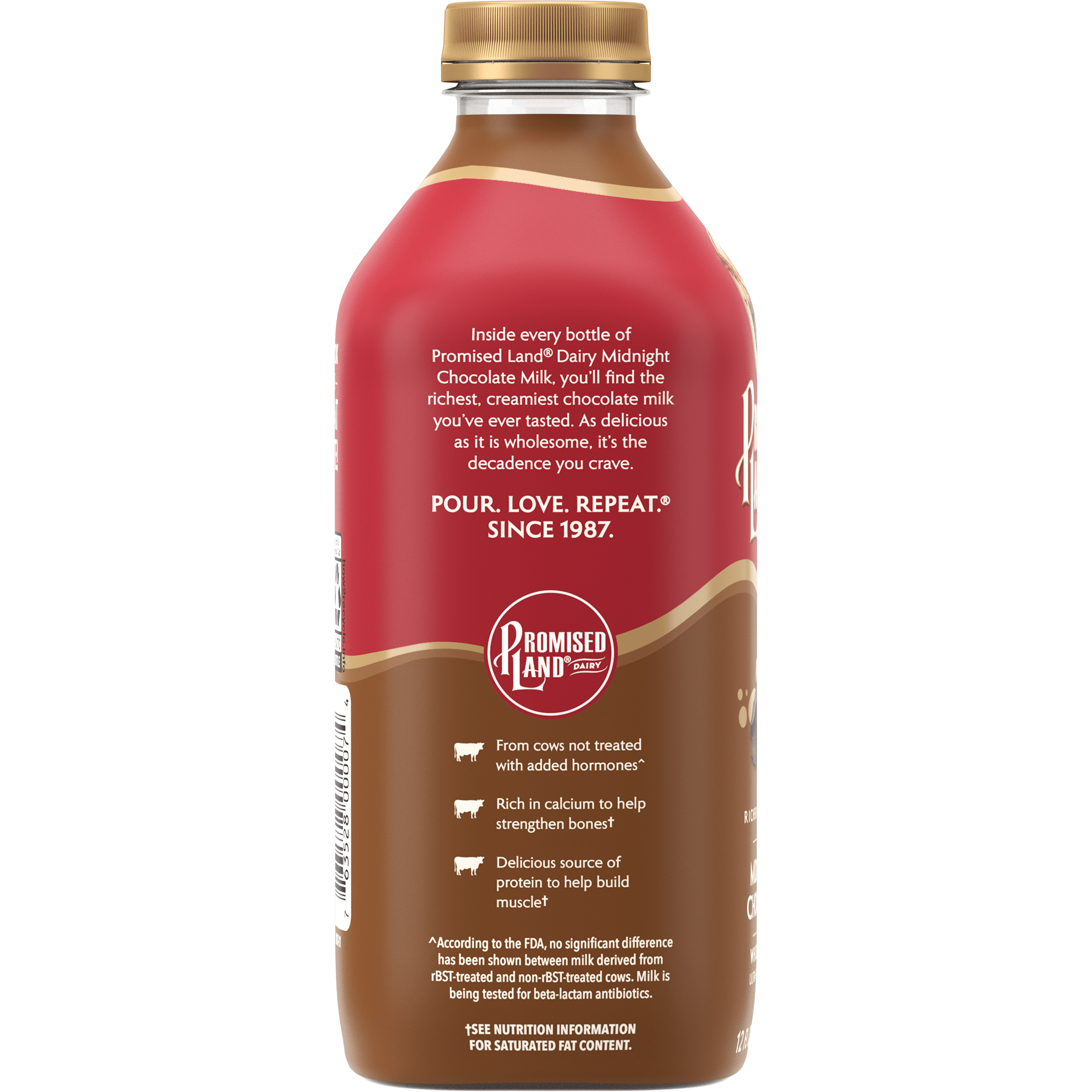 Promised Land Whole Milk Ultra-Pasteurized, Midnight Chocolate, 12 fl oz