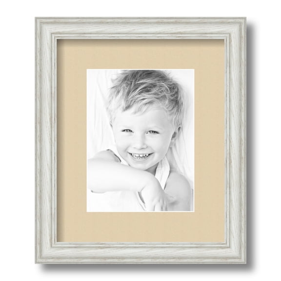 ArtToFrames 10x12" Matted Picture Frame with 6x8" Single Mat Photo Opening Framed in 1.25" Off White Wash on Ash and 2" Seaside Mat (FWM-4098-10x12)