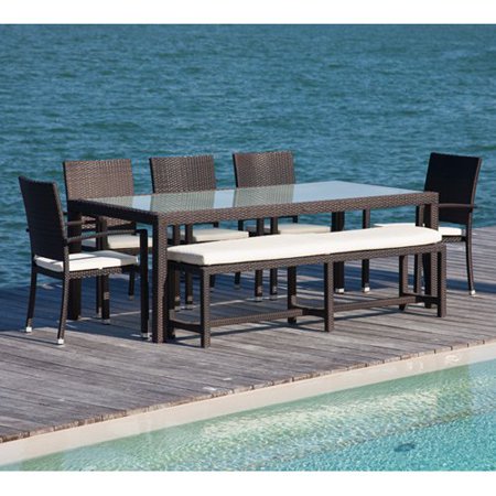Source Outdoor Zen All Weather Wicker Patio Dining Set With Bench