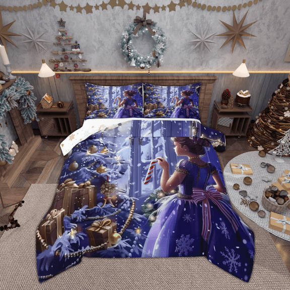 Manfei Kawaii Princess Bedding Comforter Set for Girls, Dreamy Fairy Tale Twin Comforter Sets, Christmas Tree Gifts Reversible Bedding Set, Super Cozy Room Decor, 2-Piece