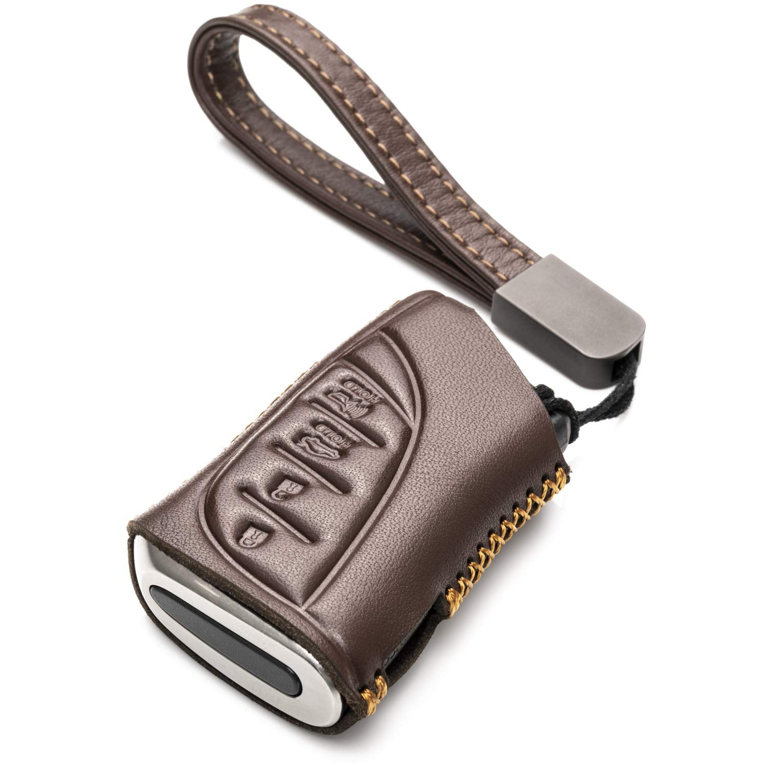 Vitodeco Genuine Leather Smart Key Fob Case Compatible with LEXUS ES, LEXUS  UX, LEXUS NX, LEXUS GX, LEXUS LX 600 (4-Button, Brown) 