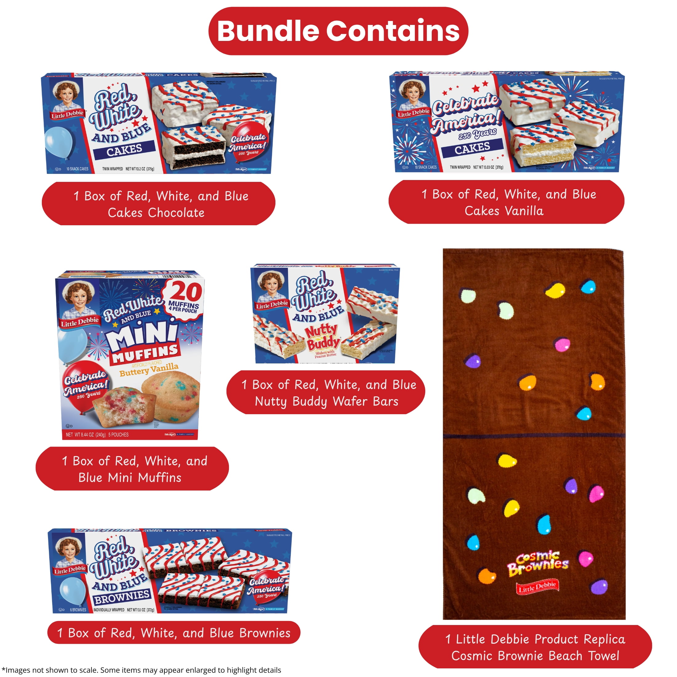Little Debbie Red, White, & Blue Summer Snack Variety Pack with Custom Beach Towel