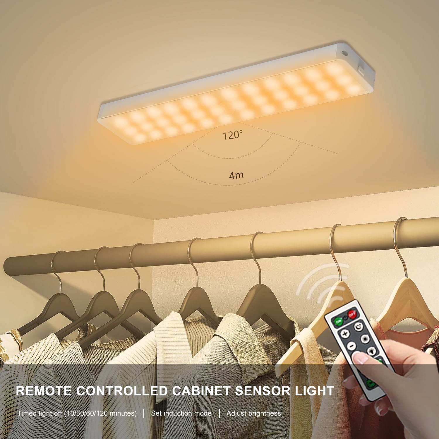 36 LED Closet Light with Charging Station, Motion Sensor & Remote Control, 3Pack Rechargeable Under Cabinet Lighting for Wardrobe, Kitchen, Bedroom - Wireless Stick-On Night Light