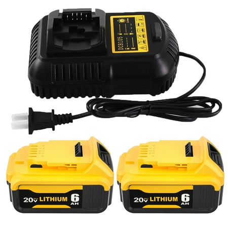 

2Packs 20V 6.0Ah Lithium Battery and DCB105 Charger for Dewalt 20V Battery DCB200 DCB201 DCB206 DCB180