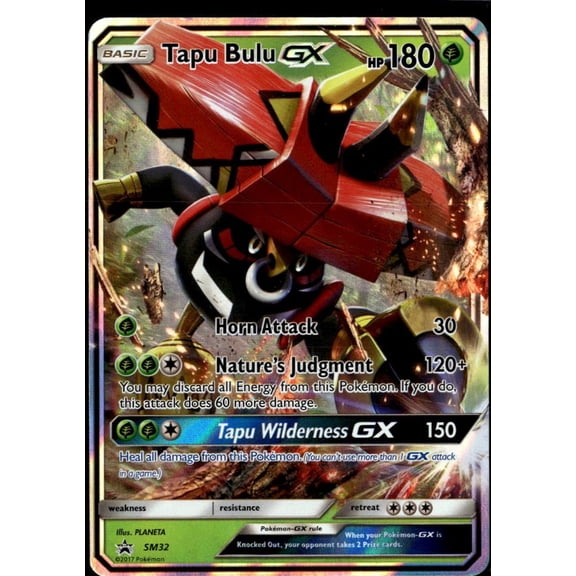 Collectible 2017 Pokemon Sun & Moon Tapu Bulu GX FA Holo Black Star Promo SM32 English Card