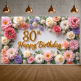 thumbnail image 5 of Elegant Floral Design 80th Birthday Banner Rose Decor Birthday Celebration for Senior Birthday Indoor Party Event, 5 of 9