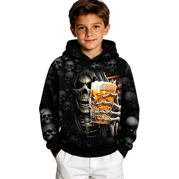 Weebloom Kids Halloween Hoodies For Boys Funny Graphic Fleece Toddler Hoodie Pullover Tops,Size 4-14 Y