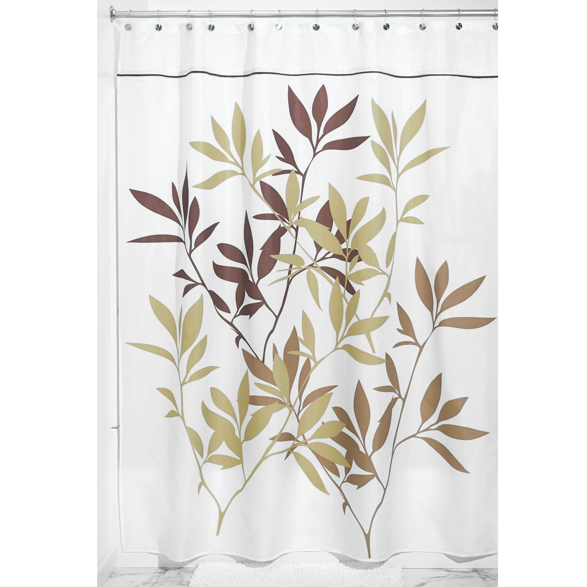 InterDesign Leaves Fabric Shower Curtain, Stall 54" x 78", Brown