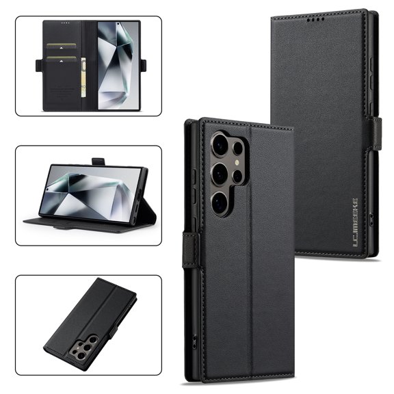 Wallet Case for Samsung Galaxy S24 Ultra, Classic Shockproof PU Leather Magnetic Flip Cover with Card Holder Stand Feature and Full Body Protection Phone Case Cover for Samsung Galaxy S24 Ultra, Black