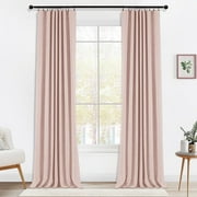 100% Blackout Faux Linen Curtains for Livingroom Bedroom,2 Panels Set,Thermal Insulated,With Free 20 Ring Clips - Light Blush, W50 X L108