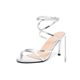 thumbnail image 3 of Women’s Black & Silver Strappy Stiletto High Heel Sandals, Crisscross Ankle Wrap Open Toe Heels, Sexy Dress Shoes for Party Evening Wedding Prom Night Out, 3 of 5