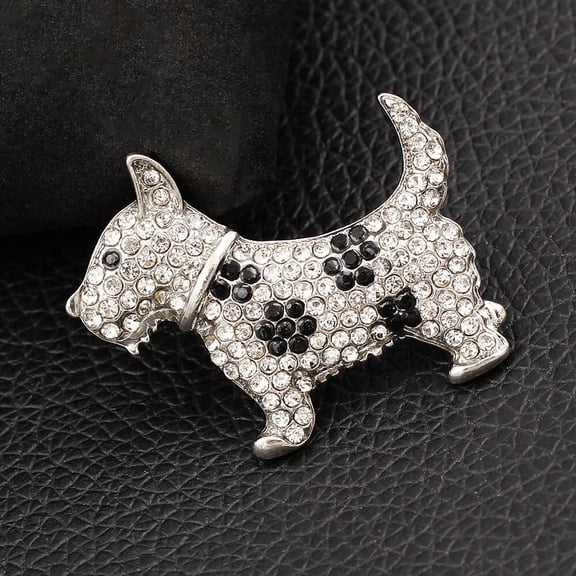 QQTDFG Silver Tone Clear Crystal Terrier Dog Brooch Cute Little Puppy Animal Brooch Pin-default