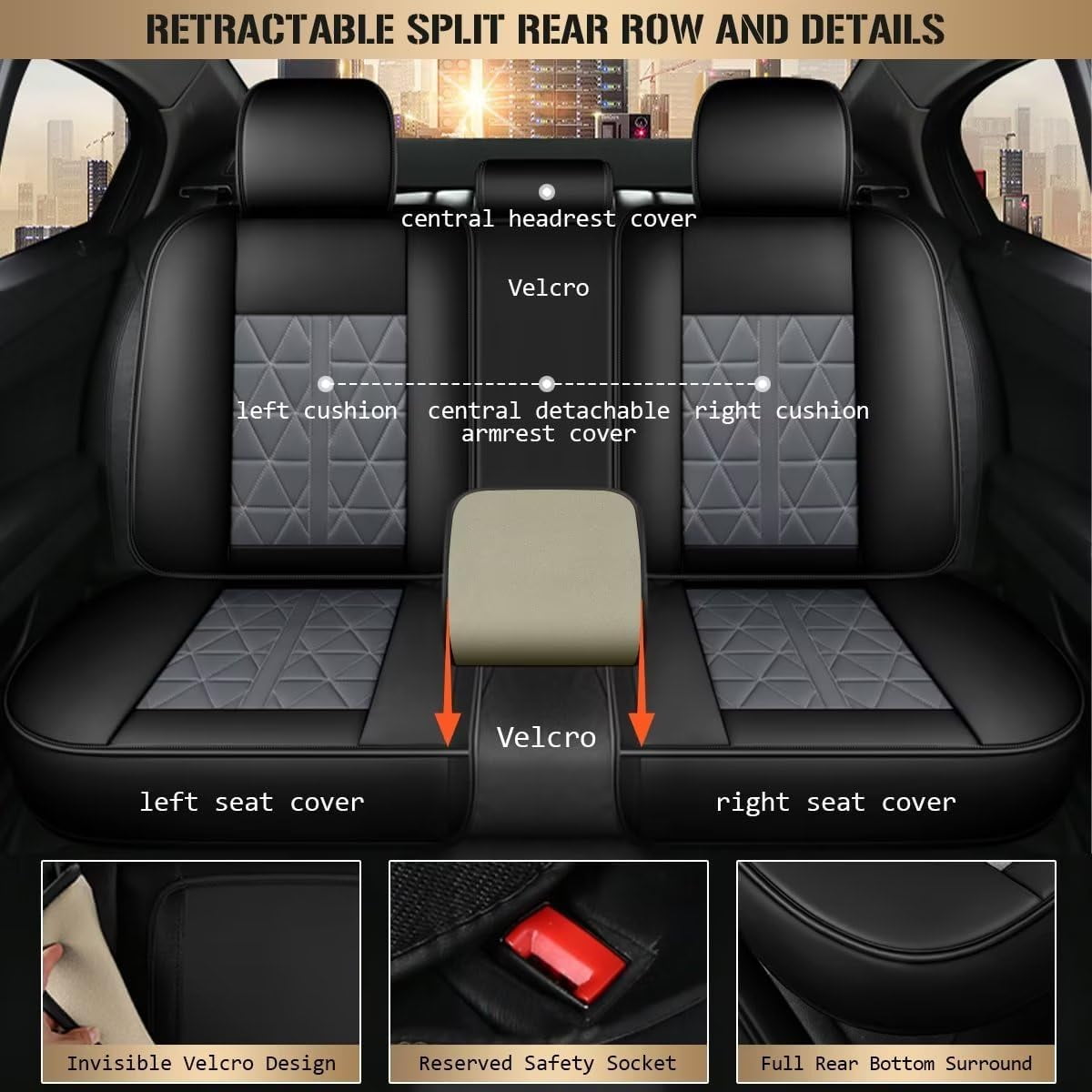 IKABEVEM Car 5-Seat Covers Front & Rear Full Set for Toyota RAV4 2013-2024 Car Seat Covers PU Leather Cushion Pad (Black)
