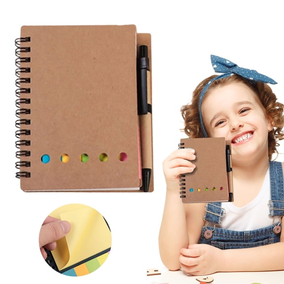 Lined Notebook with Pen and Sticky Tabs - 60 Page Pocket Notepad with Colorful Tabs and Pen Holder - Portable Writing Journal for Daily Notes and Lists - 1 Notebook - Kraft Brown