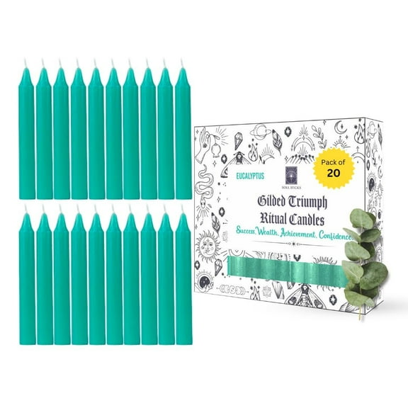 SOUL STICKS 4" Scented Ritual Candles Chime Taper Premium Candles 20 pcs for Rituals, Ceremonies, Meditation, Altar and Spells Blue Green/Eucalyptus