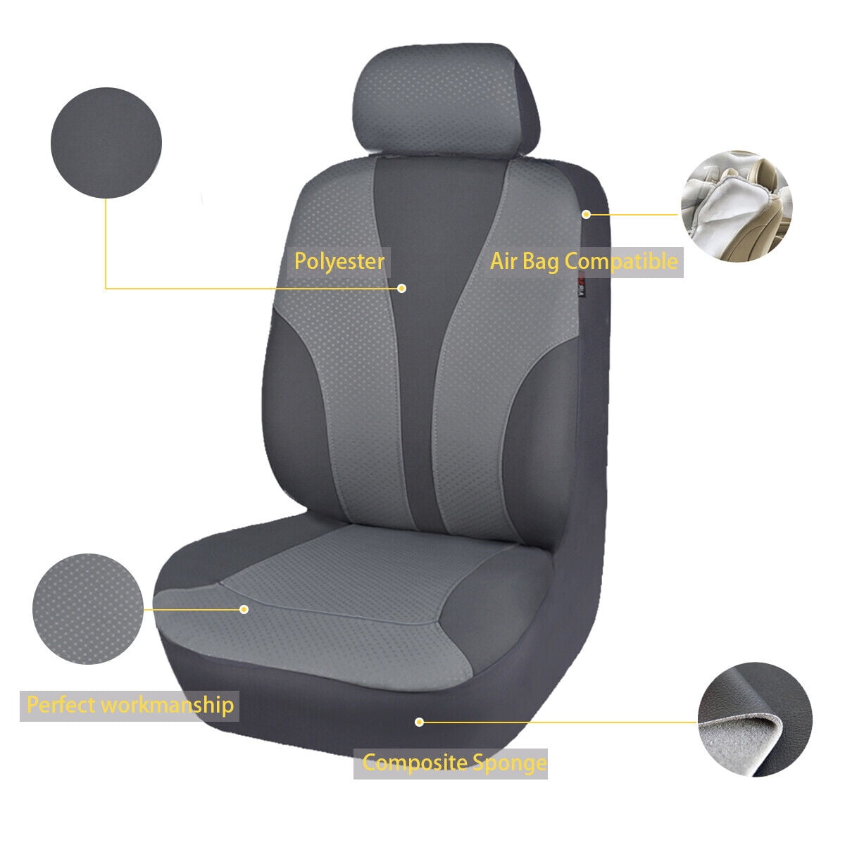 Flying Banner Universal Full Set Washable Car Seat Covers for Car Truck SUV Gray Gray