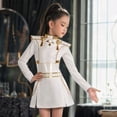 thumbnail image 4 of Girls Women Pop Star Cosplay Costume, White Gold Anime Game Idol Stage Performance Outfit, Long Sleeve Top and Skirt Set with Accessories for Halloween Party Fancy Dress Up, 4 of 4