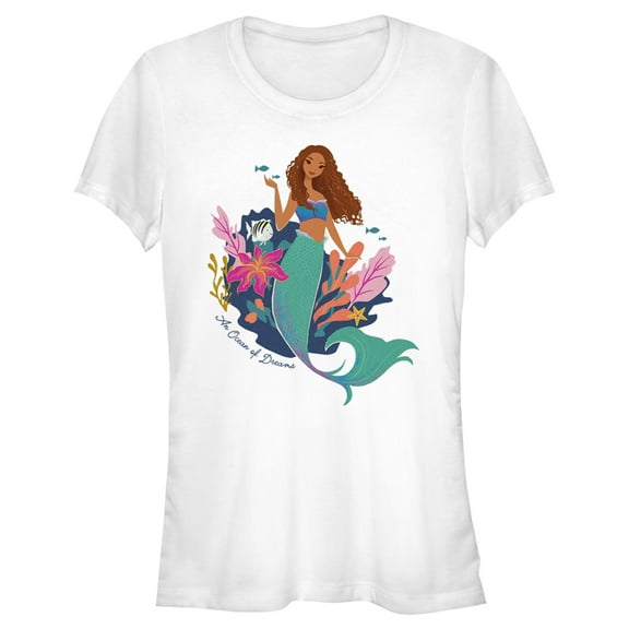 Junior's The Little Mermaid Ariel An Ocean of Dreams Graphic Tee White Medium
