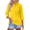 thumbnail image 2 of Womens Button Down 3/4 Sleeve Tennis Polo Shirts V Neck Collared Work T-Shirt Basic Business Casual Tops Yellow S, 2 of 6