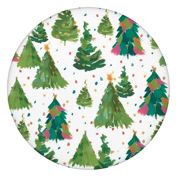 White Christmas Watercolor Tree Pattern Round Fitted Tablecloth with Elastic Edge,Dining Table Cover Waterproof,Outdoor Round Tablecloth for Camping,Dining,Indoor and Outdoor