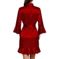 thumbnail image 3 of Deago Women's Satin Silky Robe Valentines Lingerie for Women Kimono Bathrobe Short Ruffle Belted Robes Bride Bridesmaids Sleepwear Dressing Gown (Red, S), 3 of 9