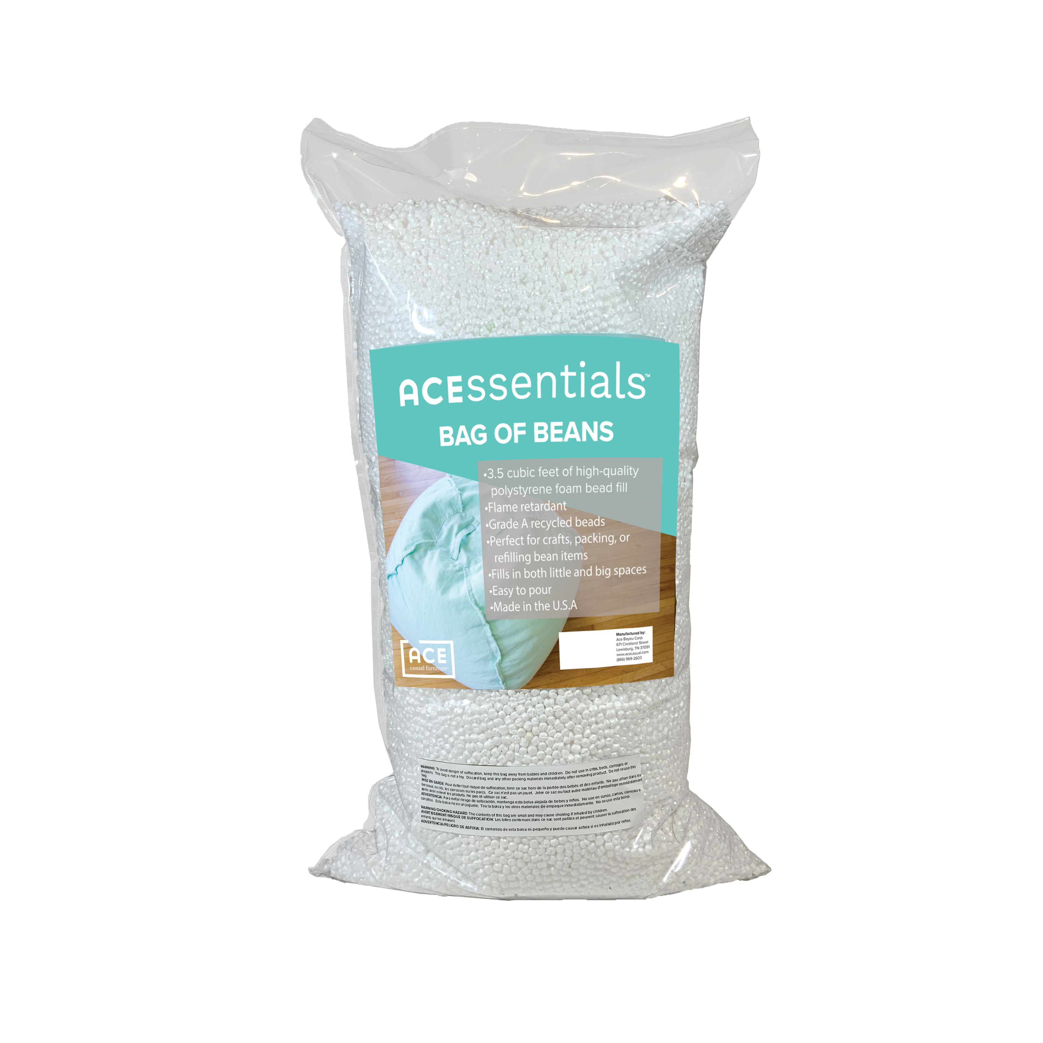 ACEssentials Polystyrene Bean Refill for Crafts and Filler for Bean Bag Chairs, 100 Liters, 3.5 Cubic feet - image 4 of 6
