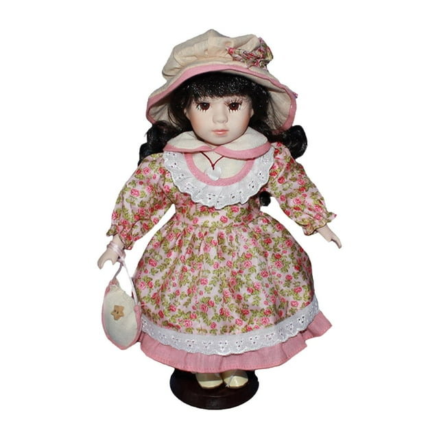 Muñeca de cerámica modelo princesa muñeca rústica pelo rizado miniatura porcelana Rosa