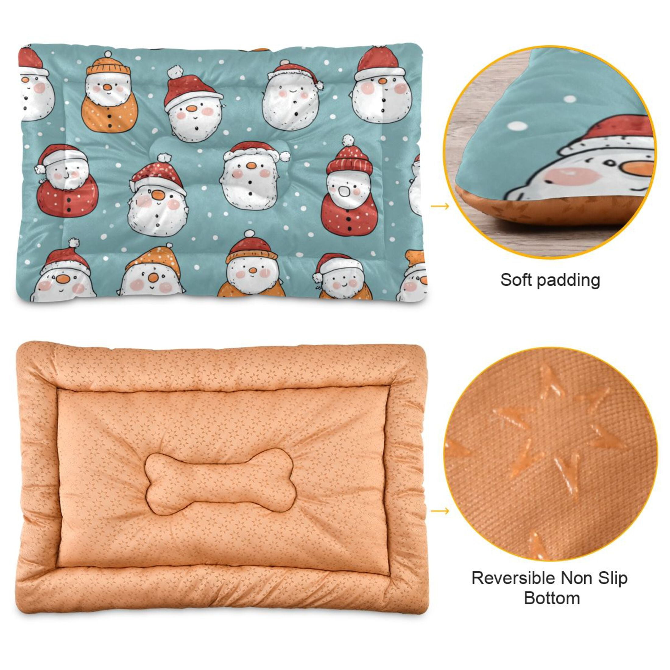 Cozy Mat Pet Bed Indoor Outdoor Warm Soft For Cat Dog Puppy(S/M) Snowmen Wearing Red and Orange Hats