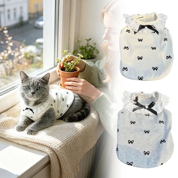 XINGXIANG - White Lace Shirt Vest with Bowknot, Breathable Sleeveless Puppy Vest for Small Dogs Cats, Summer Pet Princess Outfit, Fashion Pet Dog Clothes (Gray-S)