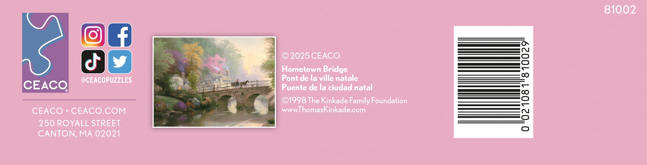 Puzzle en bois de 1000 pièces Ceaco Thomas Kinkade Hometown Bridge pour adultes à partir de 14 ans