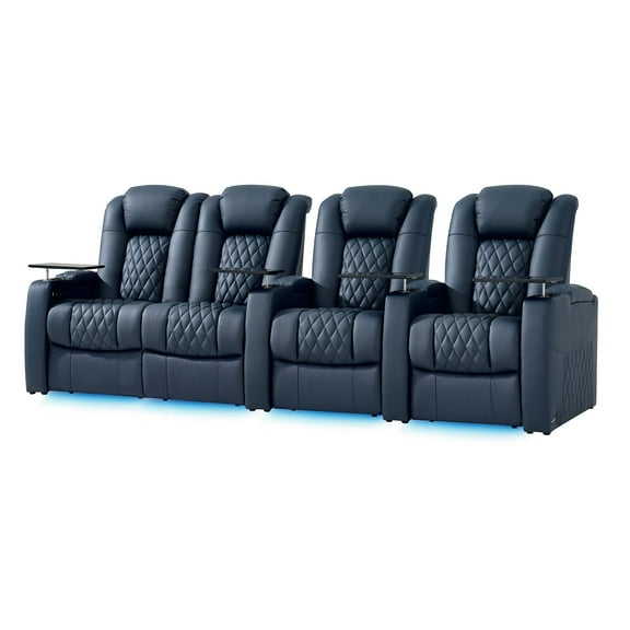 comfiroom Top Grain Leather Home Theater Seating Seats, Classic Series Dual Power Movie Gaming Sofa Movie Theater Chairs Theater Recliner Sofa with Type-C USB Charger Cup Holders