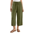 thumbnail image 2 of Oiangi Women's Wide Leg Capri Pants Elastic Waist Drawstring Ruched Capris Casual Button Pockets Crop Trousers for Vacation Travel Army Green 2XL, 2 of 8