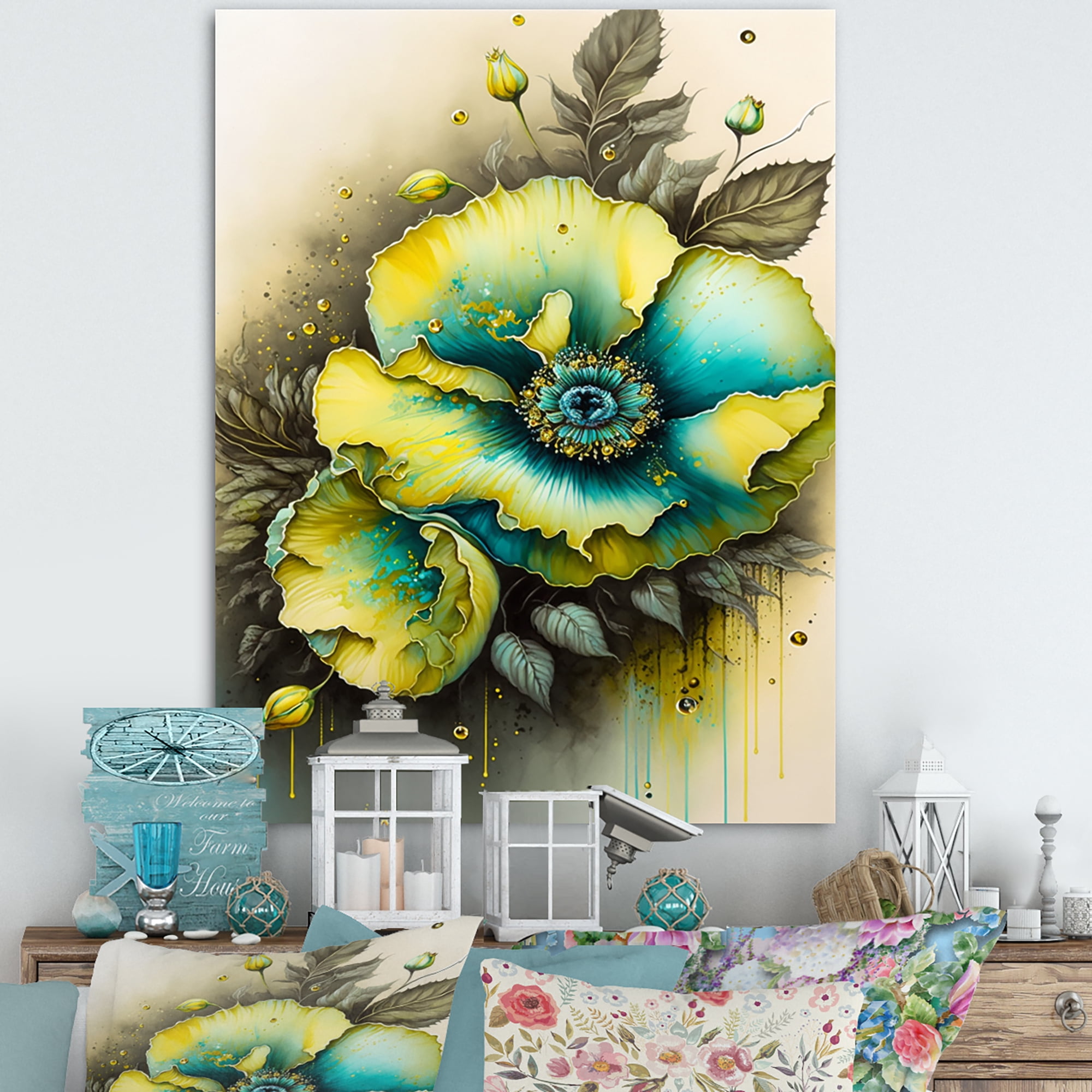 Designart Vibrant Yellow Floral Design Canvas Wall Art