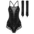 thumbnail image 3 of Lejafay Justaucorps de Danse de Salon à Sequins pour Femmes Robe de Fête de Bal Costume de Salsa Rumba avec Gants Noir m, 3 of 5