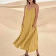 thumbnail image 2 of UoCefik Summer Beach Dresses for Women 2025 Linen Sleeveless Maxi Sundresses with Pockets Yellow S, 2 of 5