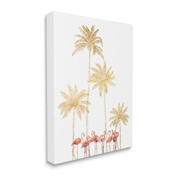 Stupell Industries Pink Flamingos Tropical Gold Outline Palm Trees Canvas Wall Art, 24 x 30, Design by Ziwei Li