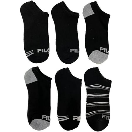 Fila Women's 6-Pack Mini Stripe Half Cushion No Show Socks Black