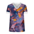 thumbnail image 4 of Hauts d'Été pour Femmes 2023 Mode Oversize Col en V Patchwork en Dentelle Manches Courtes Blouse Décontractée Chemises Col en V en Dentelle pour Femmes, 4 of 5