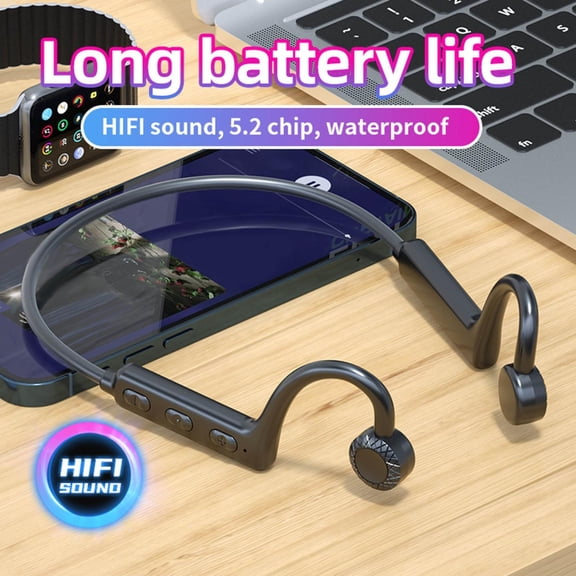 Open-Ear Bone Conduction Headphones with Bluetooth 5.0, Secure Titanium Fit for Sports & Business, IP56 Sweatproof Wireless Earbuds with 6-Hour Battery & Ambient Sound Awareness