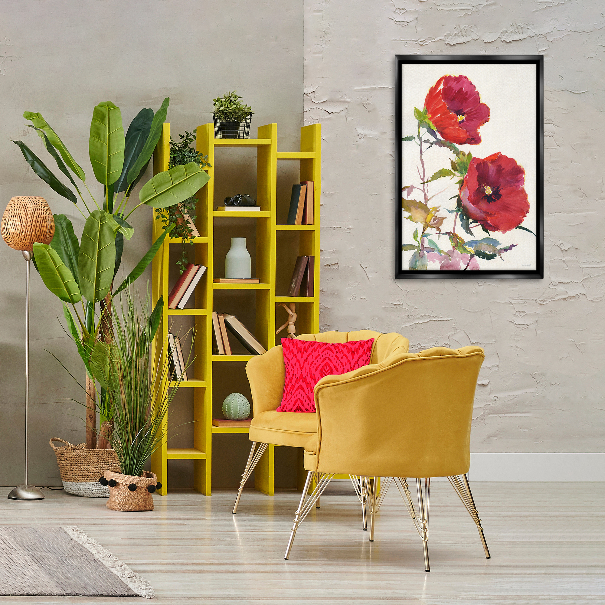 Stupell Industries Bold Red Poppies Botanical & Floral Painting Black Floater Framed Art Print Wall Art, 21 x 31