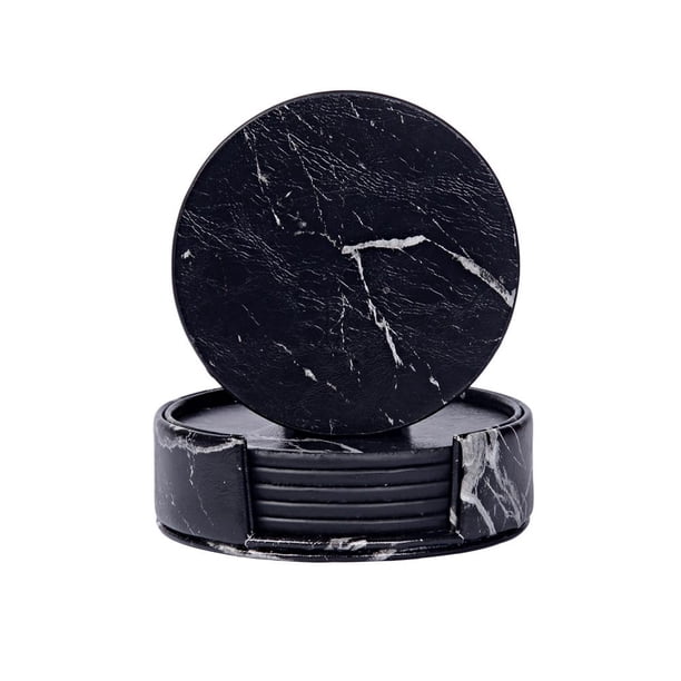 Cuero De Pu De Mármol, Posavasos Cuadrado Redondo Para Taza, Posavasos De Bebida De Café De Moda Suave Para Sala De Estar Y Comedor sonducket HA045473-03