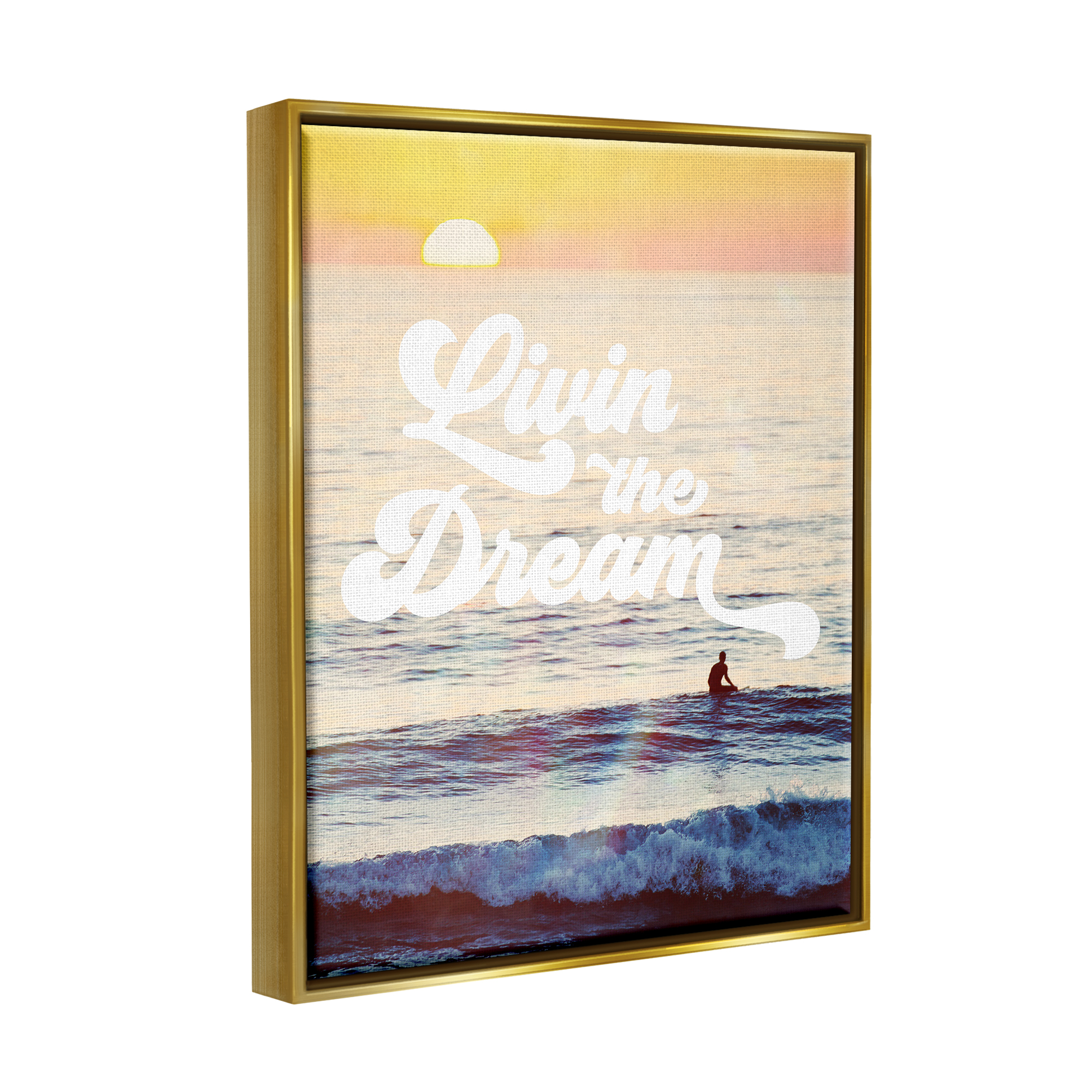 Stupell Industries Livin The Dream Phrase Nature Painting Gold Floater Framed Art Print Wall Art, 25 x 31